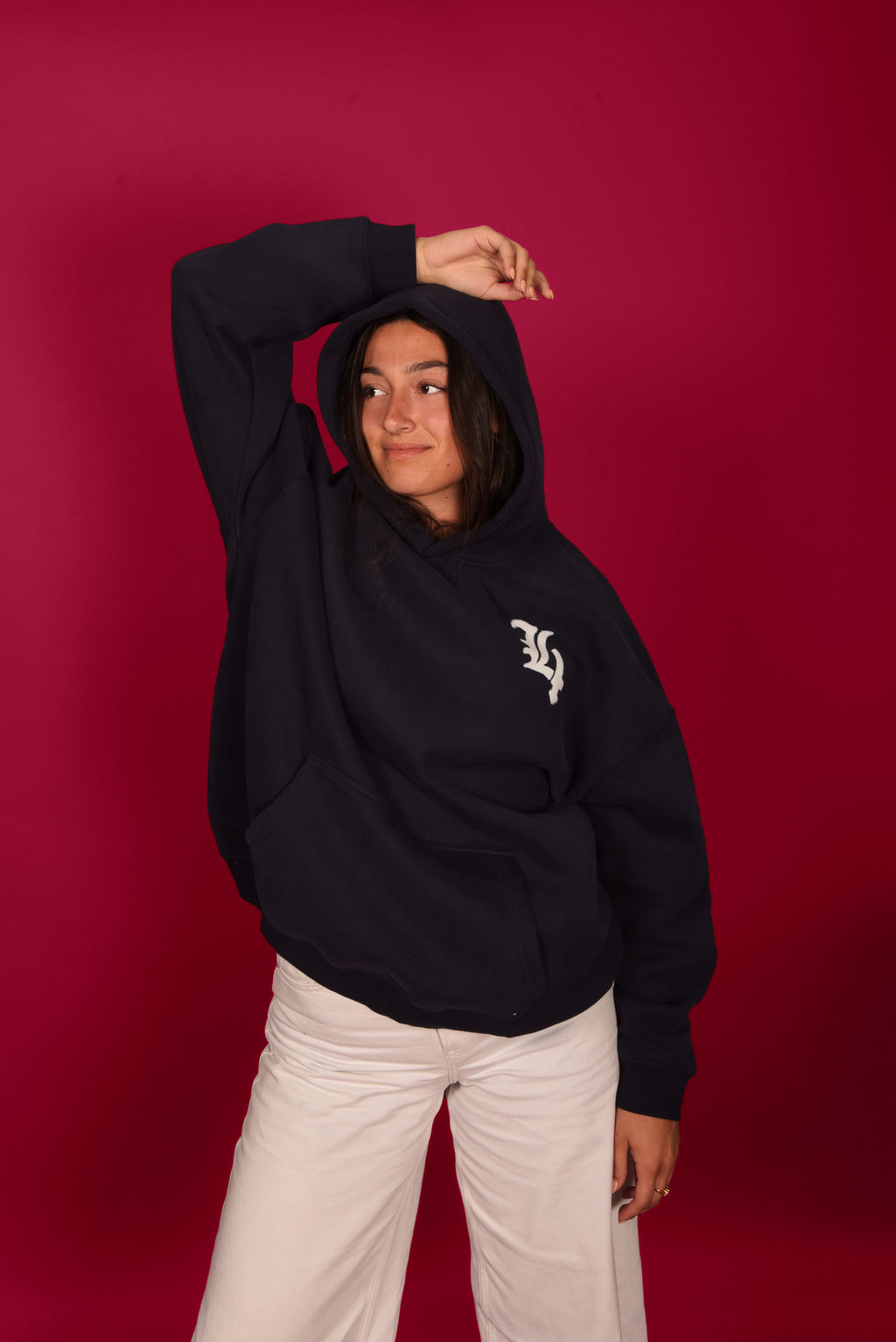 L4 Navy Blue Oversized Fleece Hoodie