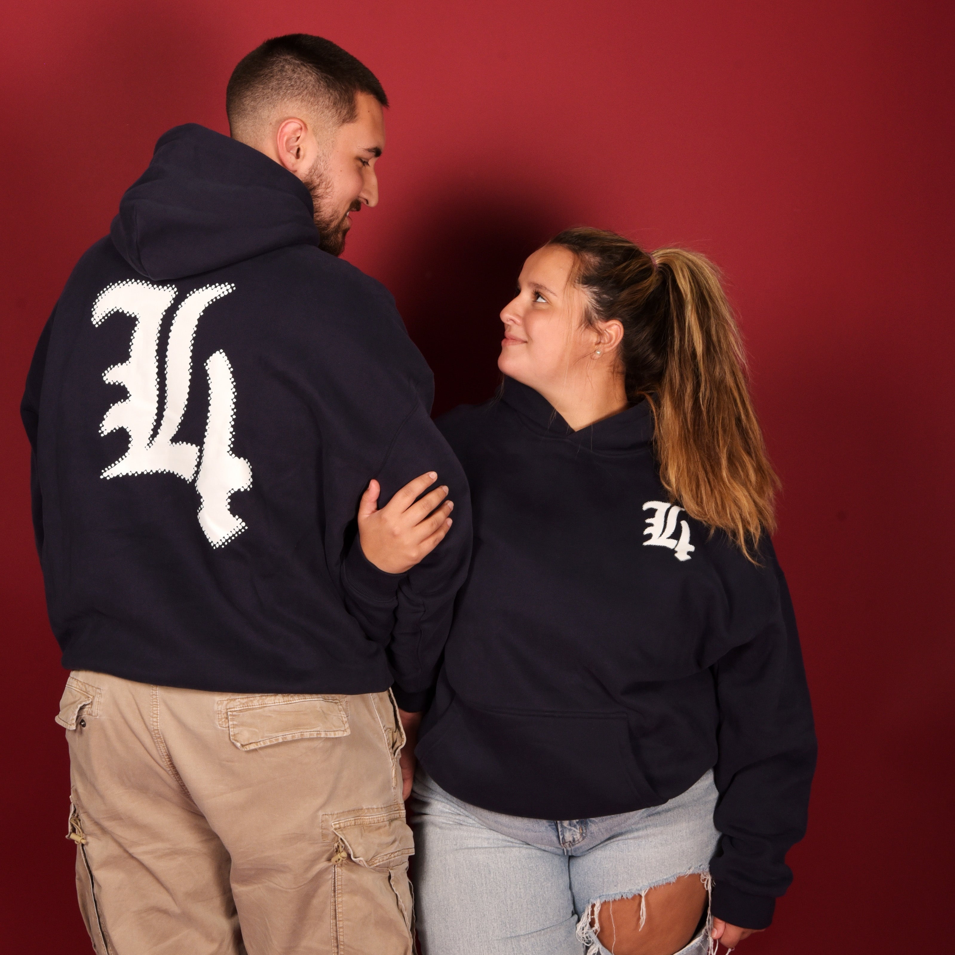 L4 Navy Blue Oversized Fleece Hoodie