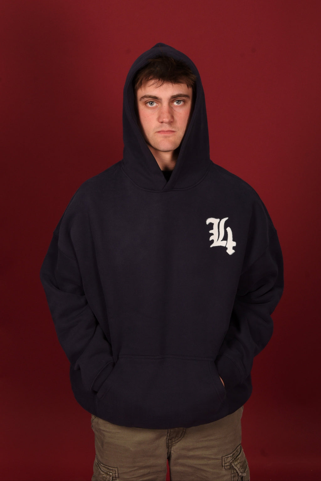 L4 Navy Blue Oversized Fleece Hoodie